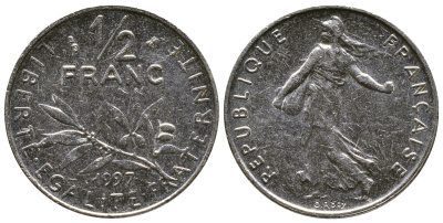 ФРАНЦИЯ 1/2 ФРАНКА 1997 KM 931.1 никель 93-1421