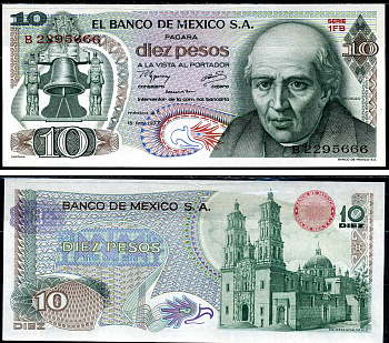 Мексика 10 песо 1977 Pick 63i бумага UNC (пресс) 6281-42-3-1
