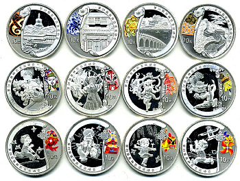 КИТАЙ НАБОР ИЗ 12 МОНЕТ ПО 10 ЮАНЕЙ 2008 ТРИ ВЫПУСКА ПО 4 МОНЕТЫ , К ОЛИМПИАДЕ В ПЕКИНЕ 2008 ГОДА, ЦВЕТНАЯ ЭМАЛЬ серебро PROOF 00-00-00