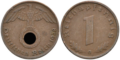 Германия 1 рейхспфенниг 1938 G KM 89, J 361 бронза 4136-1233