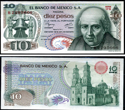 Мексика 10 песо 1977 Pick 63i бумага UNC (пресс) 6281-42-3-1