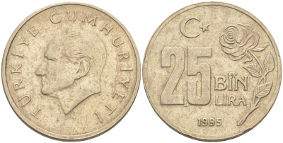 Турция 25000 лир 1995 Мустафа Кемаль Ататюрк KM 1041 медь никель цинк 106-724