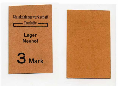 Германия 3 марки ND угольные шахты Шарлотта, лагерь военнопленных Tieste 135.43 бумага UNC (пресс) 000-00-00