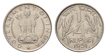 Индия 1/4 рупии 1951 KM 5.1 никель UNC 4687-1245