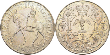 Великобритания 25 пенсов 1977 25 лет со дня коронации Елизаветы, Елизавета II (1952-2022) KM 894, Spink 4136 медно-никель 4552-613