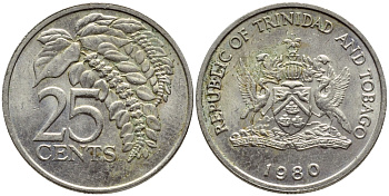 Тринидад и Тобаго 25 центов 1980 цветок дикая пуансеттия KM 32 медно-никель 4396-758