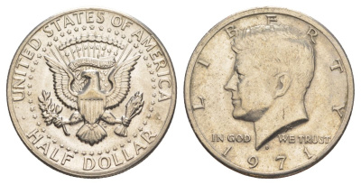 США 1/2 доллара (50 центов) 1971 D, Джон Кеннеди KM 202b медь плакированная медно-никелем aUNC 88-1021