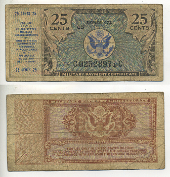 США 25 ЦЕНТОВ 1948 СЕРИЯ 472, ДЛЯ ВООРУЖЕННЫХ СИЛ Pick M17 бумага 7214-15-3-2