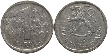 ФИНЛЯНДИЯ 1 МАРКА 1973 S KM 49a медно-никель 181-131