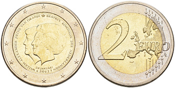 Нидерланды 2 евро 2013 коронация Короля Виллема-АлександрА KM 332 биметалл аUNC 4556-1237