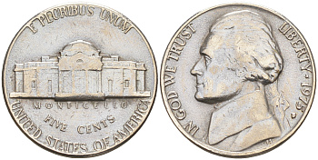 США 5 ЦЕНТОВ 1975 D ДЖЕФФЕРСОН KM A192 медно-никель 190-122