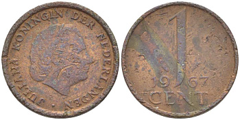 НИДЕРЛАНДЫ 1 ЦЕНТ 1967 ЮЛИАНА (1948-1980) KM 180 бронза 3309-347