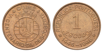 Гвинея-Бисау 1 эскудо 1946 500 лет открытию Гвинеи KM 7 бронза UNC 3459-1215