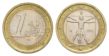 Италия 1 евро 2002 Витрувианский человек KM 216 биметалл 4629-426