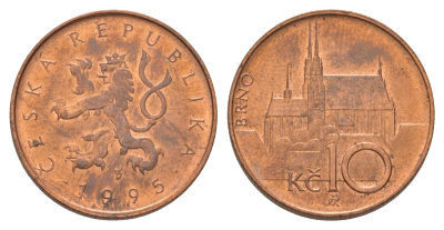 Чехия 10 крон 1995 кафедральный собор, город Брно KM 4 сталь плакированная медью aUNC 4622-416