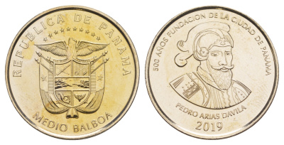Панама 1/2 бальбоа (50 сентесимо) 2019 500 лет основанию Панамы KM 183 медь плакированная медно-никелем UNC 4645-325