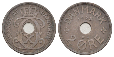 Дания 2 эре 1929 N, Кристиан X (1912-1947) KM 827 бронза 4701-729