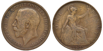 Великобритания 1 пенни 1920 Георг V (1910-1936) KM 810, Spink 4051 бронза 4123-1125