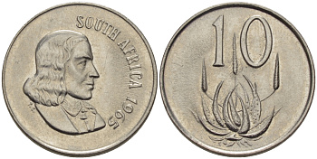 ЮАР 10 ЦЕНТОВ 1965 SOUTH, ЯН ВАН РИБЕК (1619-1677), ГОЛАНДСКИЙ ИССЛЕДОВАТЕЛЬ , МОРЕПЛАВАТЕЛЬ, ОСНОВАТЕЛЬ Г. КЕЙПТАУНА, ЦВЕТОК АЛОЭ, АНГЛИЙСКАЯ ЛЕГЕНДА KM 68.1 никель UNC 67-354