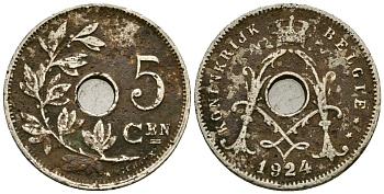 Бельгия 5 сантимов 1924 Belgie KM 67 медно-никель 4173-262