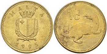 Мальта 1 цент 1995 ласка, горностай KM 93 никель латунь 4585-1239