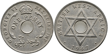 Британская Западная Африка 1 пенни 1947 Георг VI (1937-1952) KM 19 медно-никель 1523-225