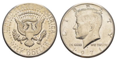 США 1/2 доллара (50 центов) 1971 D, Джон Кеннеди KM 202b медь плакированная медно-никелем aUNC 221-513