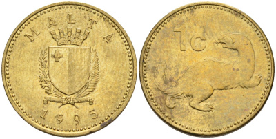 Мальта 1 цент 1995 ласка, горностай KM 93 никель латунь 4585-1239