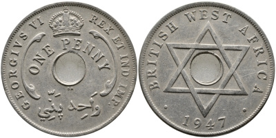 Британская Западная Африка 1 пенни 1947 Георг VI (1937-1952) KM 19 медно-никель 1523-225