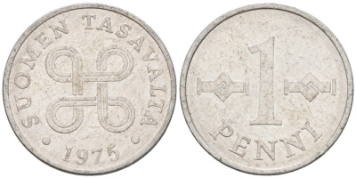 Финляндия 1 пенни 1975 KM 44а алюминий 192-1263