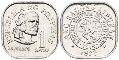 Филиппины 1 сентимо 1978 вождь острова Мактан Лапу-Лапу KM 205 алюминий  UNC  220-1114
