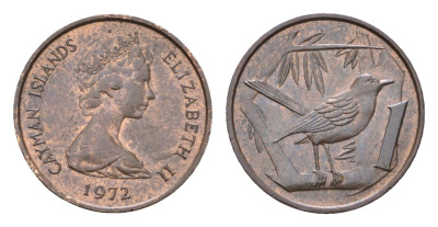 Каймановы острова 1 цент 1972 Елизавета II (1952-2022), кайманов дрозд KM 1 бронза UNC 4679-552