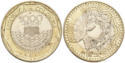 Колумбия 1000 песо 2017 KM 299 биметалл 4176-1031