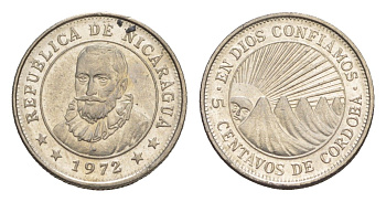 Никарагуа 5 сентаво 1972 KM 24.2a сталь плакированная никелем UNC 4640-959