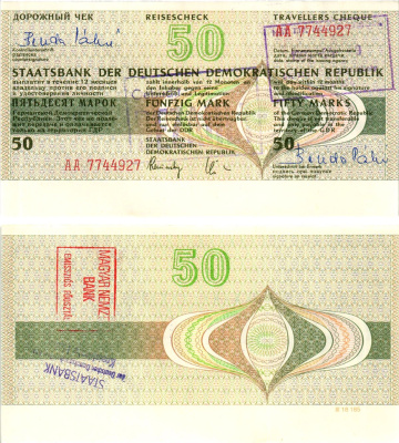 ГДР 50 марок 1990 дорожный чек, серия АА бумага UNC (пресс) 7375-16-2-1