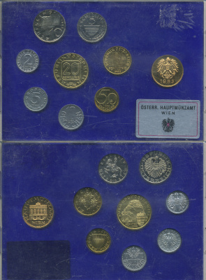 Австрия набор из 8 монет + жетон мондвора 1983 официальный набор, 2, 5, 10, 50 грошей, 1, 5, 10, 20 шиллингов, замок Хохостервиц, в пластике KM PS 40 PROOF 6-6-2-4