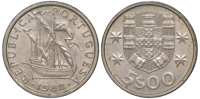Португалия 5 эскудо 1982 KM 591 медно-никель 4176-146