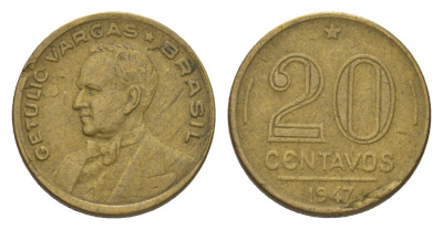 Бразилия 20 сентаво 1947 Жетулиу Варгас KM 556a алюминиевая бронза 4625-946
