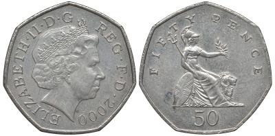Великобритания 50 пенсов 2000 Елизавета II (1952-2022) KM 991, Spink 4610 (H8) медно-никель 4131-734