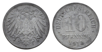 Германия 10 пфеннигов 1919 KM 26, J. 299 цинк 4636-1127