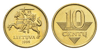 Литва 10 центов (сентов) 1999 KM 106 никель латунь UNC 4689-1122