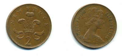 Великобритания 2 пенса 1981 Елизавета II (1952-2022) KM 916, Spink 4235 (C1) бронза 540-357