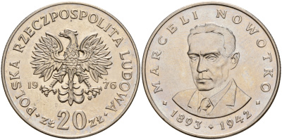 Польша 20 злотых 1976 Марцелий Новотко (1893-1942) KM 69 медно-никель  UNC  4599-624