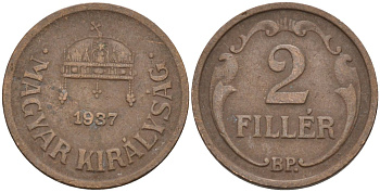 Венгрия 2 филлера 1937 BP KM 506 бронза 4115-1154