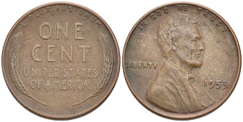 США 1 ЦЕНТ 1953 ЛИНКОЛЬН KM А132 медь цинк 218-623