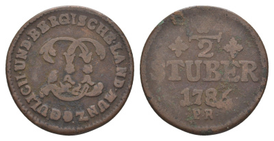 Юлих-Берг 1/2 штюбера 1786 PR, Карл Теодор (1743-1799) KM 206 медь 4654-114