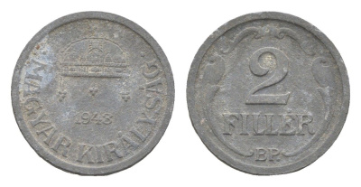 Венгрия 2 филлера 1943 BP KM 519 цинк 4665-525