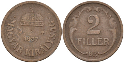 Венгрия 2 филлера 1937 BP KM 506 бронза 4115-1154