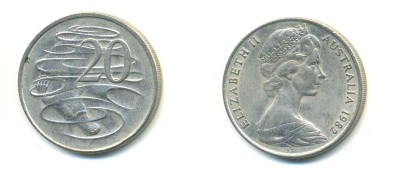 Австралия 20 центов 1982 Елизавета II (1952-2022), утконос KM 66 медно-никель 47-341