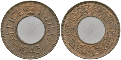 Британская Индия 1 пайс 1944 Георг VI (1936-1952) KM 533 бронза 33-1032